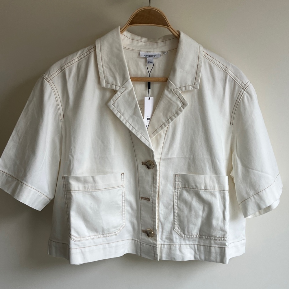 Chico's Soft-Stretch Short Cotton Shacket Ecru Size Large (2 Chico’s) NWT
